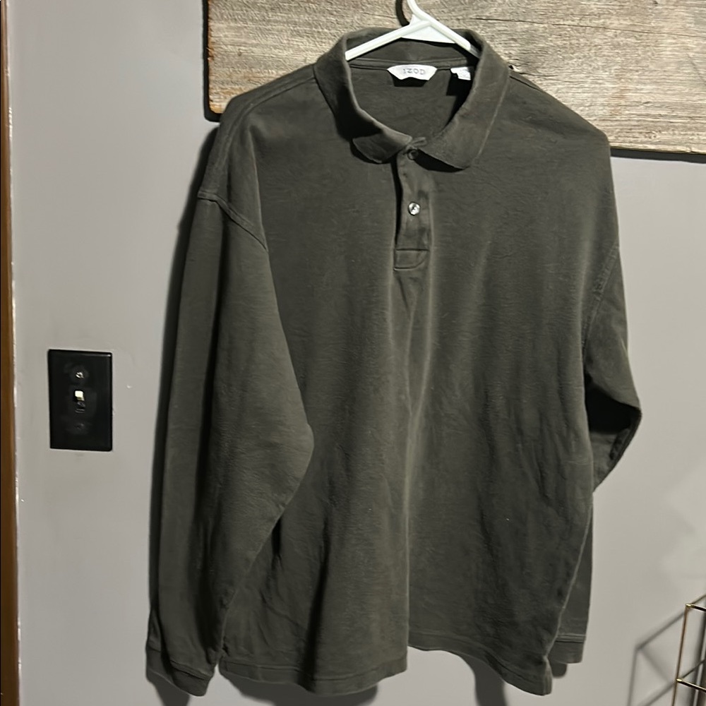 Vintage Y2K Izod Dark Green Long Sleeve Polo Shirt